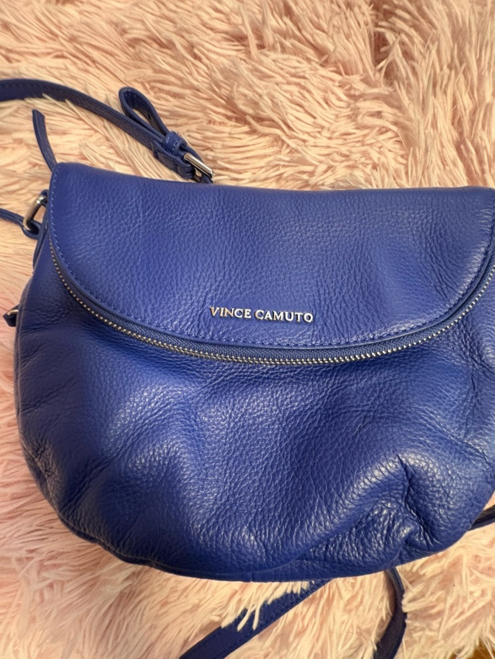 Vince Camuto Cobalt Blue Pebbled Leather Crossbody - Picture 12 of 14